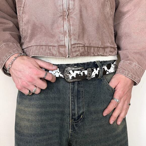 y2k 2000s western black white cow belt - Picture 5 of 6